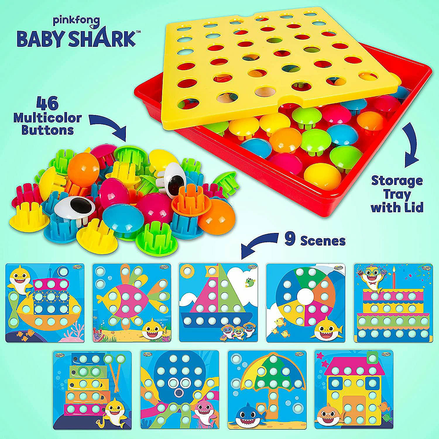 Discount β Baby Shark Button Art - Color Match Pegboard for Kids - 9 Design Cards, Storage Tray Included π 4 Discount β Baby Shark Button Art - Color Match Pegboard for Kids - 9 Design Cards, Storage Tray Included π - Image 4