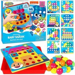 Discount ⌛ Baby Shark Button Art - Color Match Pegboard for Kids - 9 Design Cards, Storage Tray Included 😉