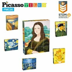 New 🌟 PicassoTiles 1" Magnetic Puzzle Cubes World Famous Paintings - 20pcs 👏