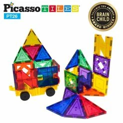 New 🧨 PicassoTiles - 26 Piece Inspirational Set Magnet Building Tiles 9 Different Shape ❤️